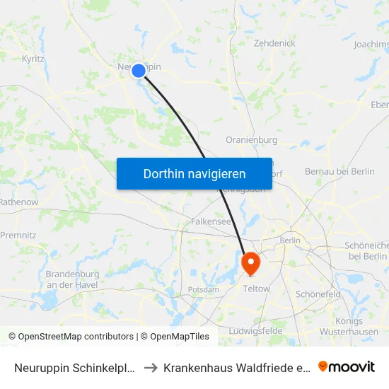 Neuruppin Schinkelplatz to Krankenhaus Waldfriede e. V. map
