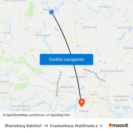 Rheinsberg Bahnhof to Krankenhaus Waldfriede e. V. map