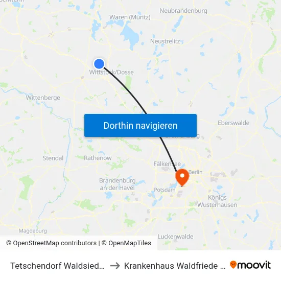 Tetschendorf Waldsiedlung to Krankenhaus Waldfriede e. V. map