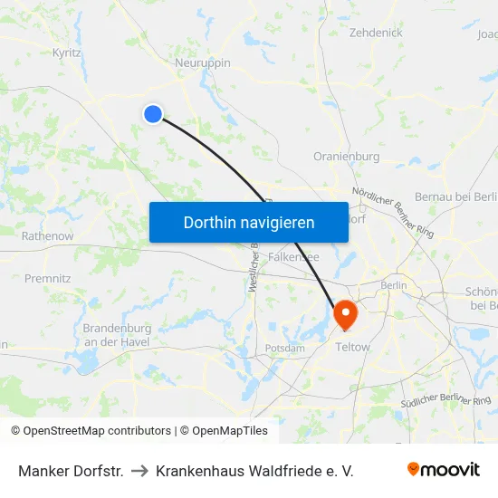 Manker Dorfstr. to Krankenhaus Waldfriede e. V. map