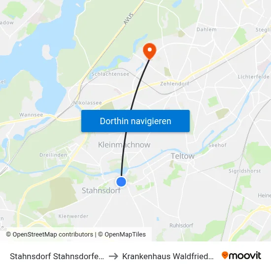 Stahnsdorf Stahnsdorfer Hof to Krankenhaus Waldfriede e. V. map