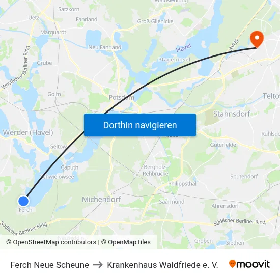 Ferch Neue Scheune to Krankenhaus Waldfriede e. V. map