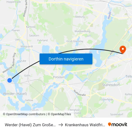 Werder (Havel) Zum Großen Zernsee to Krankenhaus Waldfriede e. V. map