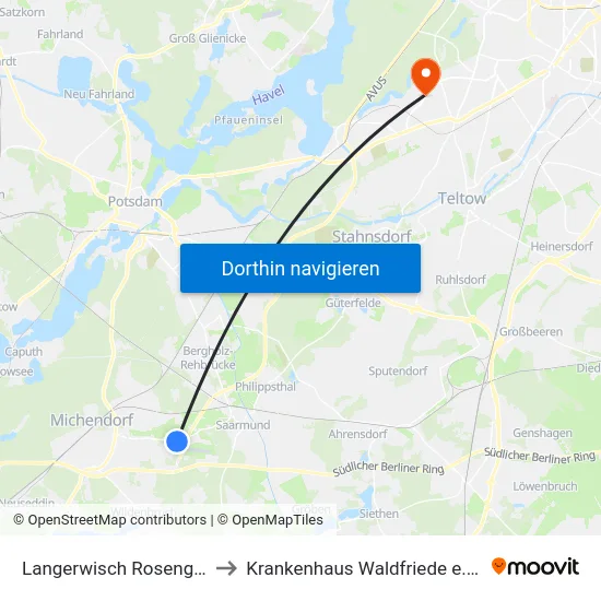 Langerwisch Rosengut to Krankenhaus Waldfriede e. V. map