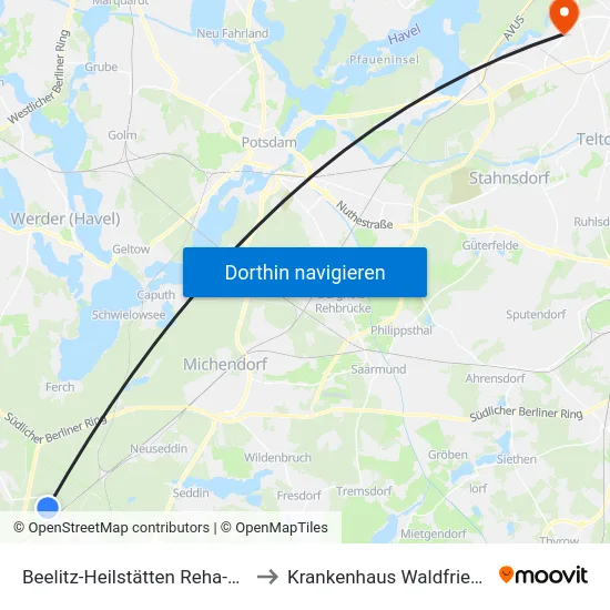 Beelitz-Heilstätten Reha-Kliniken to Krankenhaus Waldfriede e. V. map