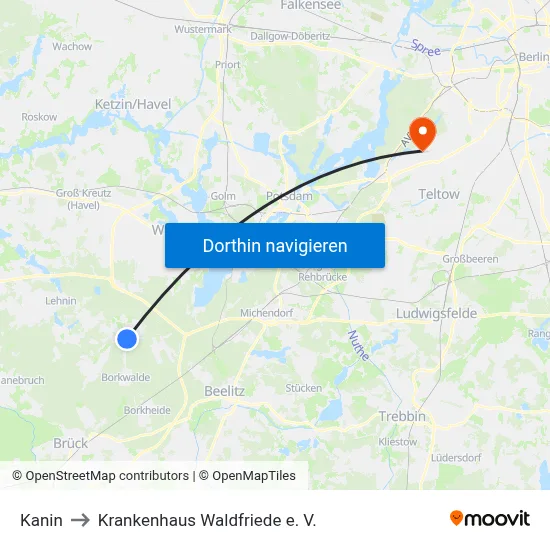 Kanin to Krankenhaus Waldfriede e. V. map