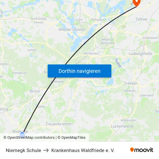 Niemegk Schule to Krankenhaus Waldfriede e. V. map