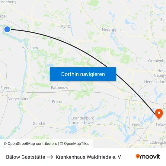 Bälow Gaststätte to Krankenhaus Waldfriede e. V. map