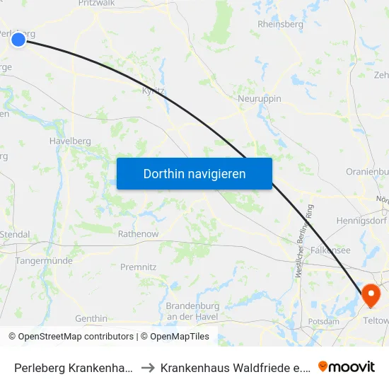 Perleberg Krankenhaus to Krankenhaus Waldfriede e. V. map