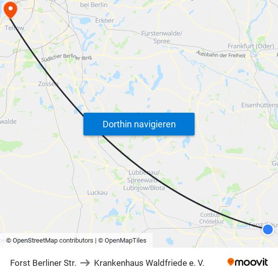 Forst Berliner Str. to Krankenhaus Waldfriede e. V. map