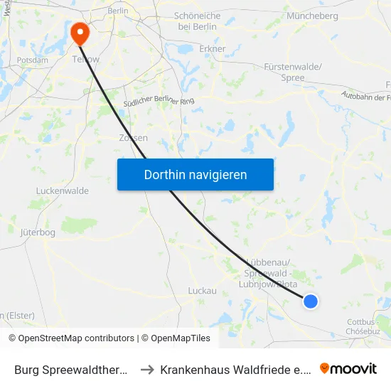 Burg Spreewaldtherme to Krankenhaus Waldfriede e. V. map