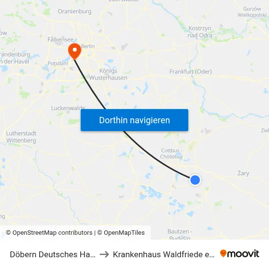 Döbern Deutsches Haus to Krankenhaus Waldfriede e. V. map