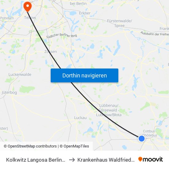 Kolkwitz Langosa Berliner Str. to Krankenhaus Waldfriede e. V. map