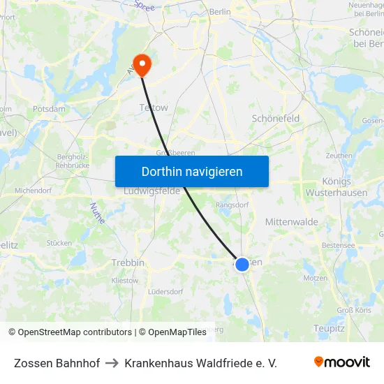 Zossen Bahnhof to Krankenhaus Waldfriede e. V. map