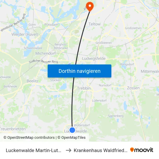 Luckenwalde Martin-Luther-Str. to Krankenhaus Waldfriede e. V. map