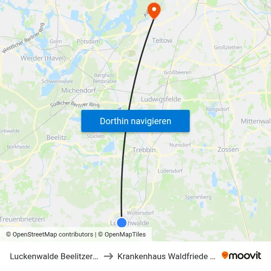Luckenwalde Beelitzer Tor to Krankenhaus Waldfriede e. V. map