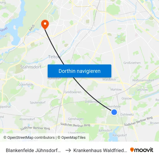 Blankenfelde Jühnsdorfer Weg to Krankenhaus Waldfriede e. V. map