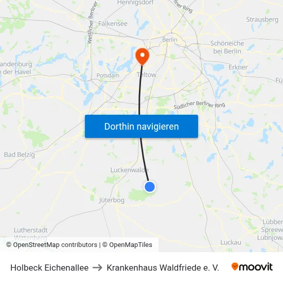 Holbeck Eichenallee to Krankenhaus Waldfriede e. V. map
