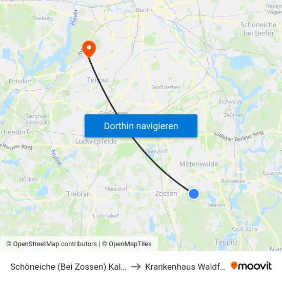 Schöneiche (Bei Zossen) Kallinchener Str. to Krankenhaus Waldfriede e. V. map