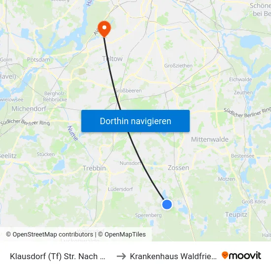 Klausdorf (Tf) Str. Nach Wünsdorf to Krankenhaus Waldfriede e. V. map