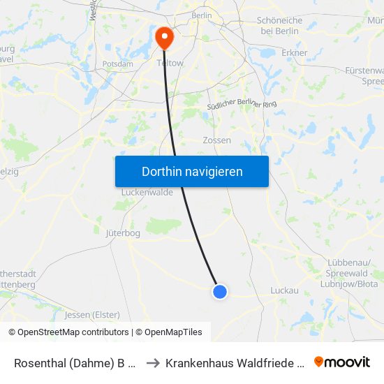 Rosenthal (Dahme) B 102 to Krankenhaus Waldfriede e. V. map