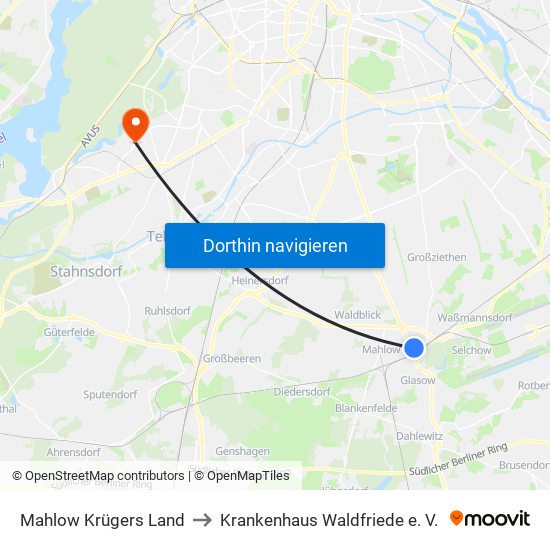 Mahlow Krügers Land to Krankenhaus Waldfriede e. V. map