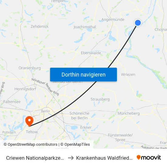 Criewen Nationalparkzentrum to Krankenhaus Waldfriede e. V. map