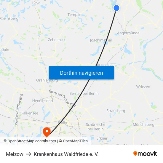 Melzow to Krankenhaus Waldfriede e. V. map