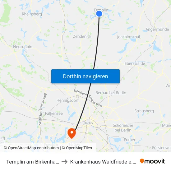 Templin am Birkenhain to Krankenhaus Waldfriede e. V. map
