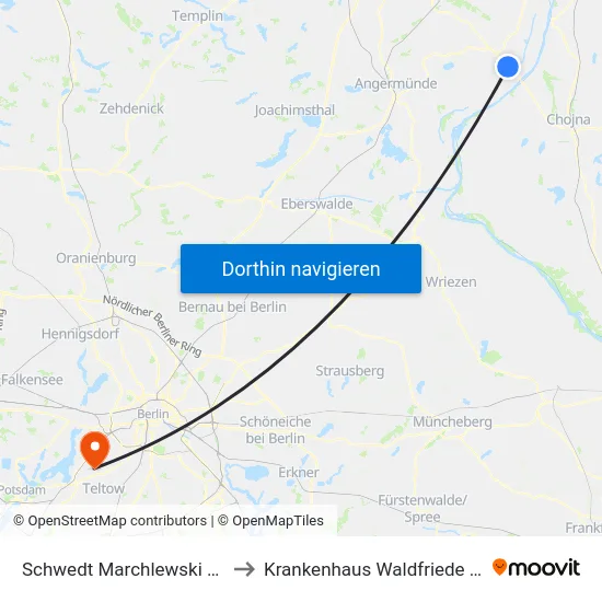 Schwedt Marchlewski Ring to Krankenhaus Waldfriede e. V. map