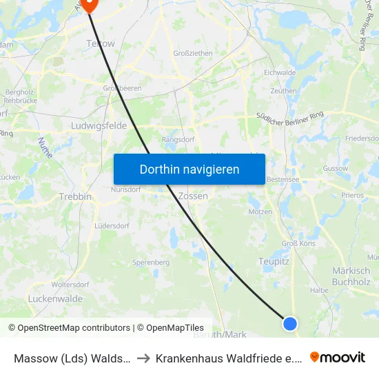 Massow (Lds) Waldstr. to Krankenhaus Waldfriede e. V. map