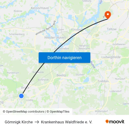 Gömnigk Kirche to Krankenhaus Waldfriede e. V. map