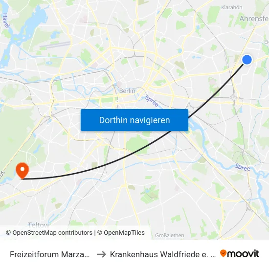 Freizeitforum Marzahn to Krankenhaus Waldfriede e. V. map