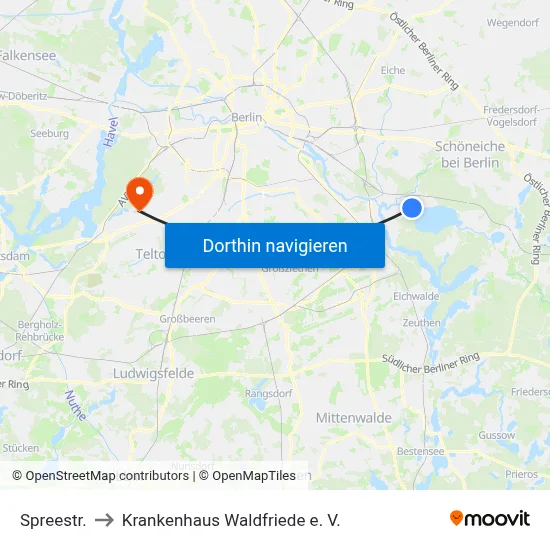 Spreestr. to Krankenhaus Waldfriede e. V. map