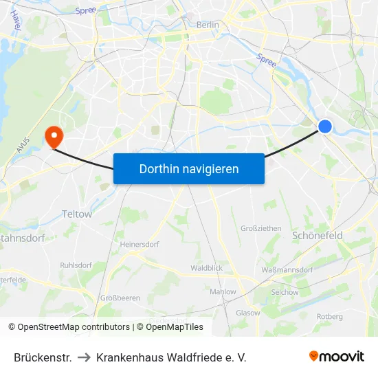 Brückenstr. to Krankenhaus Waldfriede e. V. map