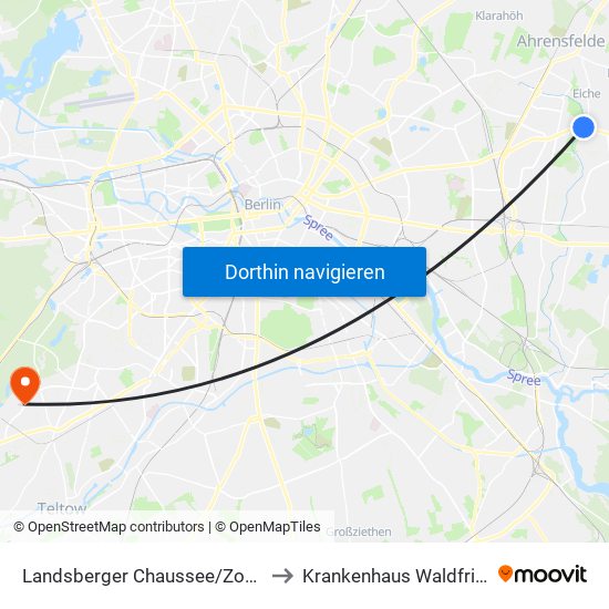 Landsberger Chaussee/Zossener Str. to Krankenhaus Waldfriede e. V. map