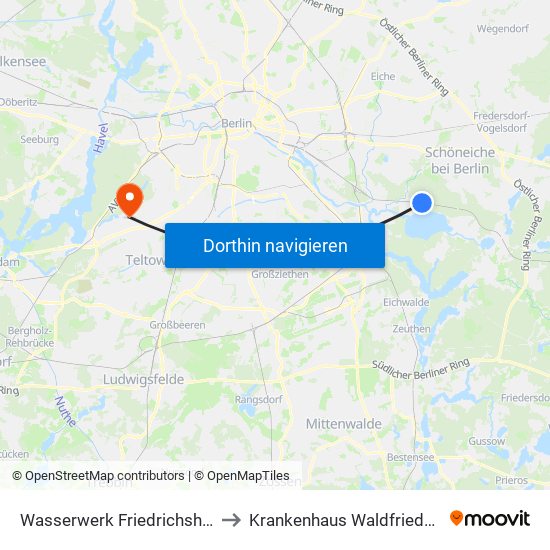Wasserwerk Friedrichshagen to Krankenhaus Waldfriede e. V. map