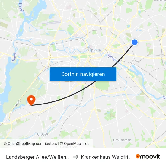 Landsberger Allee/Weißenseer Weg to Krankenhaus Waldfriede e. V. map