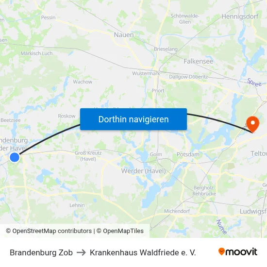 Brandenburg Zob to Krankenhaus Waldfriede e. V. map