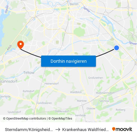 Sterndamm/Königsheideweg to Krankenhaus Waldfriede e. V. map