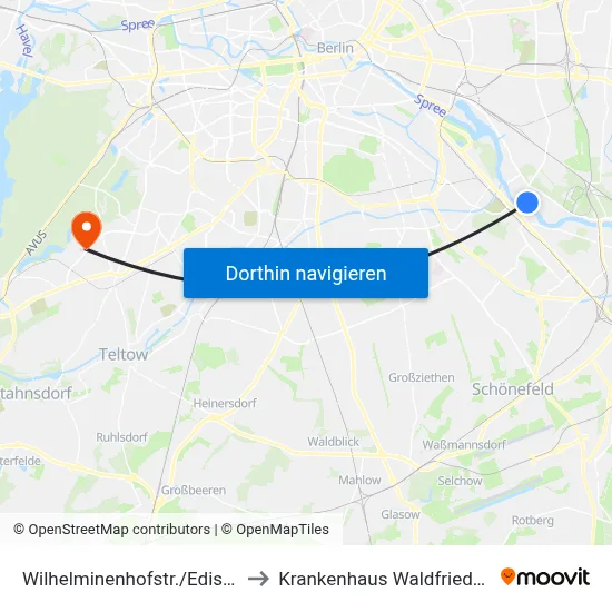 Wilhelminenhofstr./Edisonstr. to Krankenhaus Waldfriede e. V. map