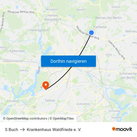 S Buch to Krankenhaus Waldfriede e. V. map