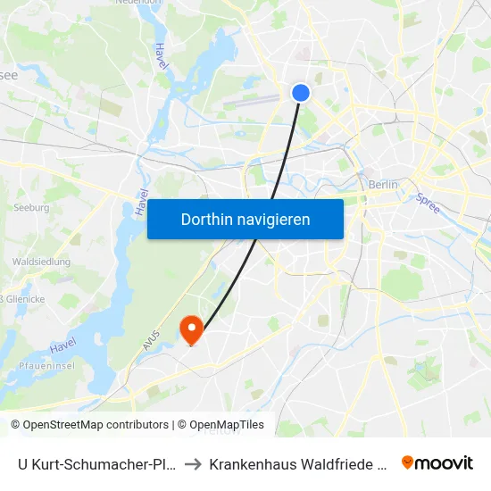 U Kurt-Schumacher-Platz to Krankenhaus Waldfriede e. V. map