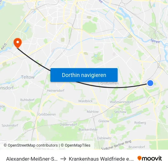 Alexander-Meißner-Str. to Krankenhaus Waldfriede e. V. map