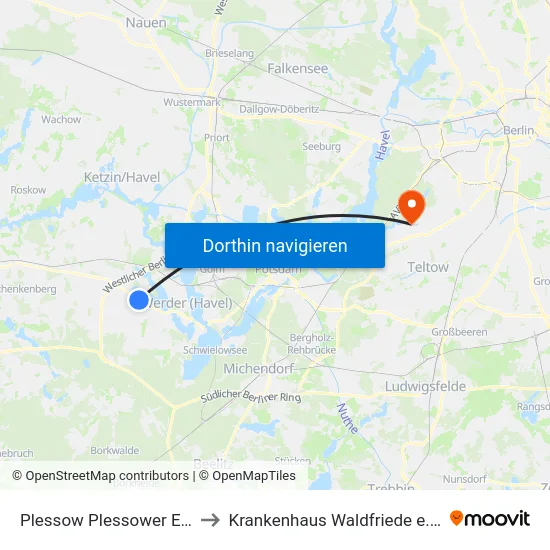 Plessow Plessower Eck to Krankenhaus Waldfriede e. V. map