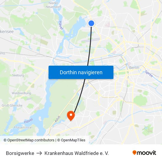 Borsigwerke to Krankenhaus Waldfriede e. V. map