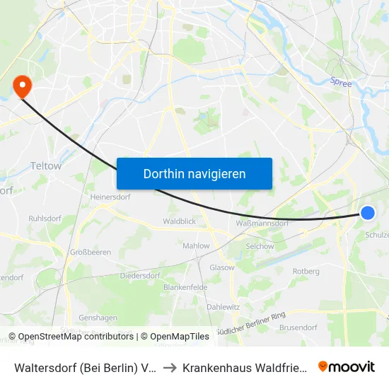 Waltersdorf (Bei Berlin) Vorwerk to Krankenhaus Waldfriede e. V. map