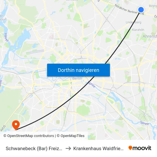 Schwanebeck (Bar) Freizeitpark to Krankenhaus Waldfriede e. V. map