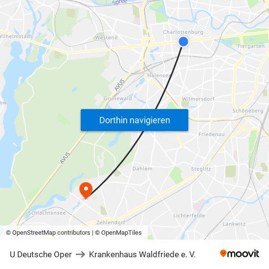 U Deutsche Oper to Krankenhaus Waldfriede e. V. map