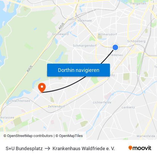 S+U Bundesplatz to Krankenhaus Waldfriede e. V. map